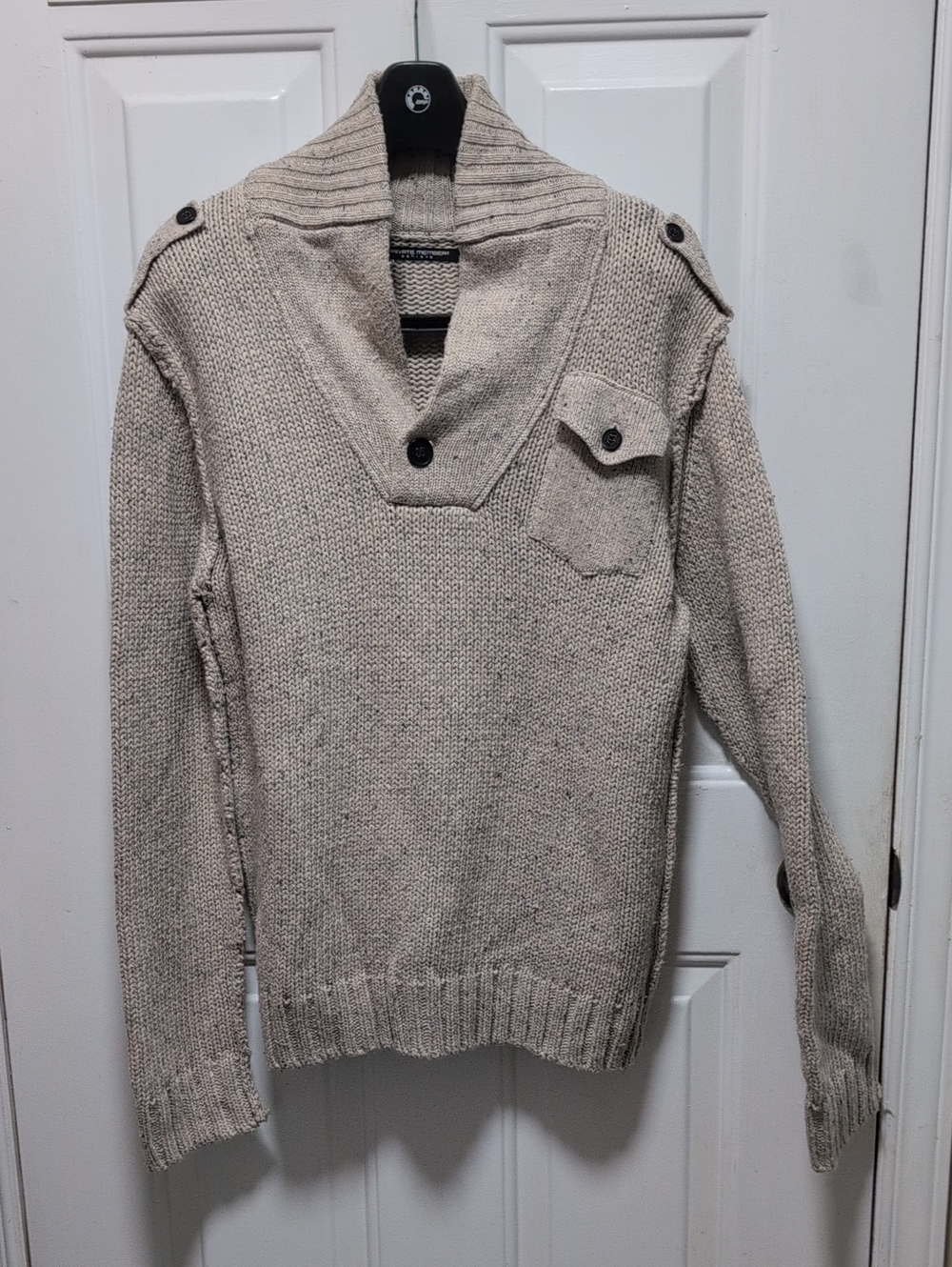 Men's V-Neck Shawl Collar Knit Sweater - Cream